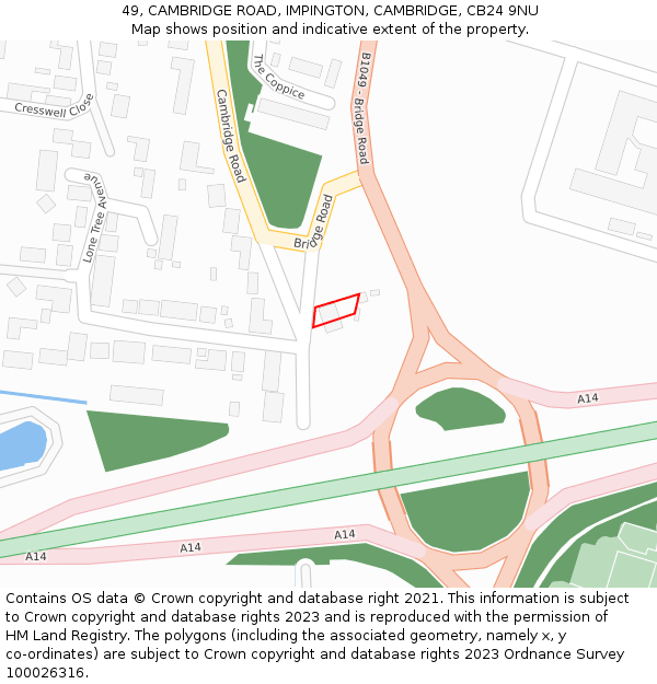 49, CAMBRIDGE ROAD, IMPINGTON, CAMBRIDGE, CB24 9NU: Location map and indicative extent of plot