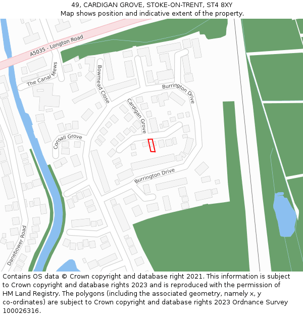 49, CARDIGAN GROVE, STOKE-ON-TRENT, ST4 8XY: Location map and indicative extent of plot