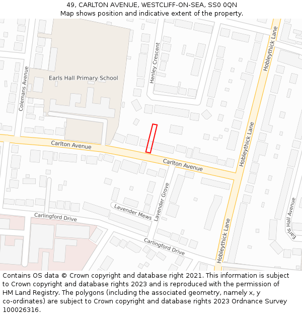 49, CARLTON AVENUE, WESTCLIFF-ON-SEA, SS0 0QN: Location map and indicative extent of plot
