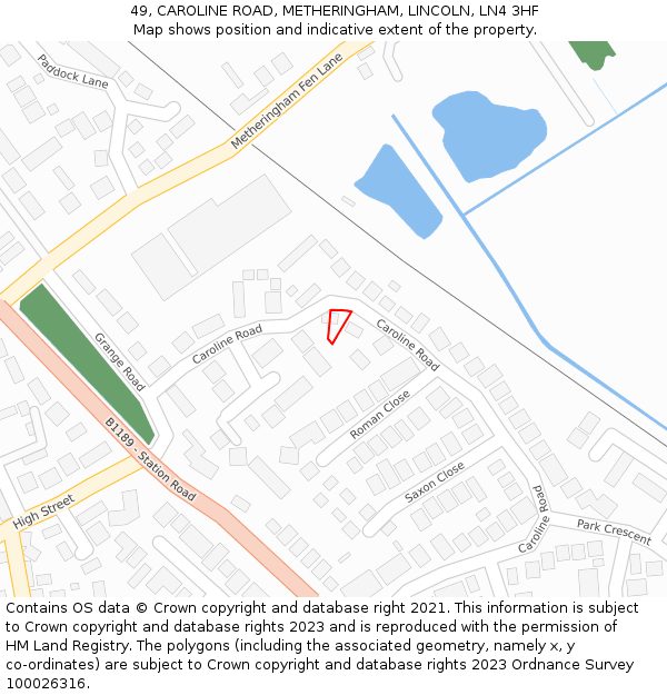 49, CAROLINE ROAD, METHERINGHAM, LINCOLN, LN4 3HF: Location map and indicative extent of plot