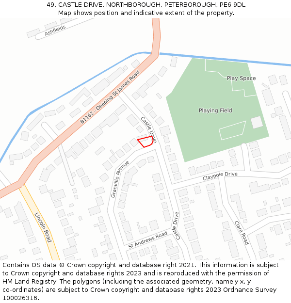 49, CASTLE DRIVE, NORTHBOROUGH, PETERBOROUGH, PE6 9DL: Location map and indicative extent of plot