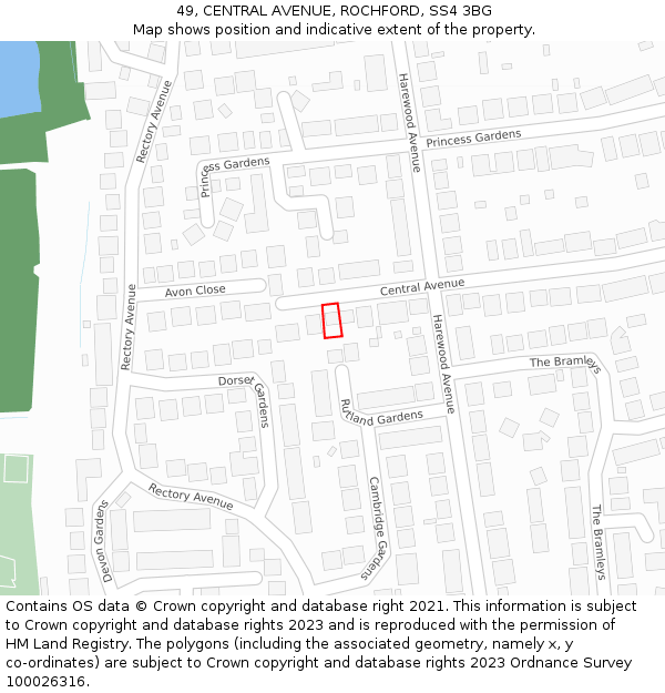 49, CENTRAL AVENUE, ROCHFORD, SS4 3BG: Location map and indicative extent of plot