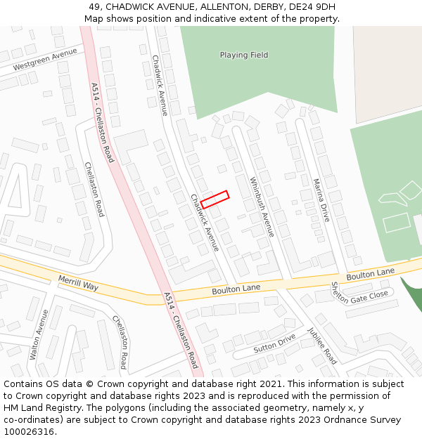 49, CHADWICK AVENUE, ALLENTON, DERBY, DE24 9DH: Location map and indicative extent of plot