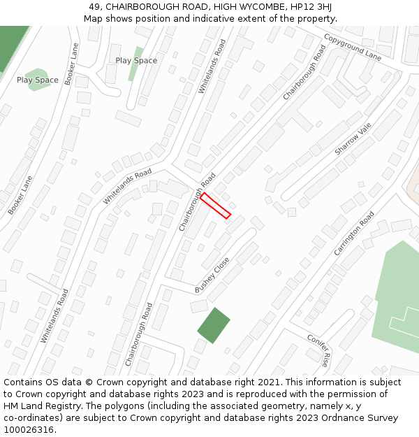 49, CHAIRBOROUGH ROAD, HIGH WYCOMBE, HP12 3HJ: Location map and indicative extent of plot
