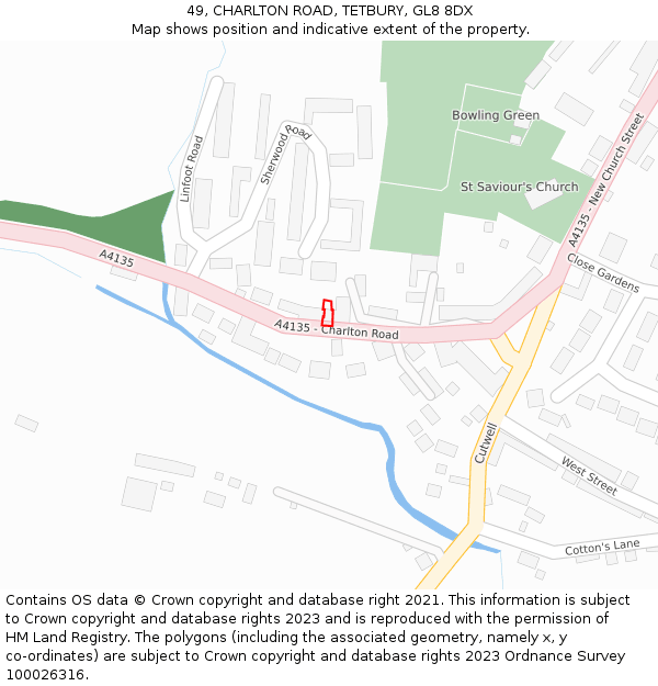 49, CHARLTON ROAD, TETBURY, GL8 8DX: Location map and indicative extent of plot