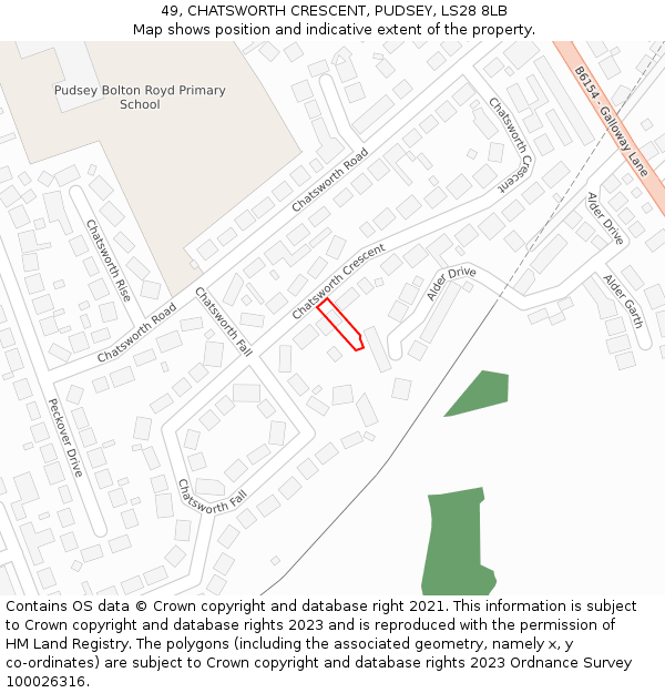 49, CHATSWORTH CRESCENT, PUDSEY, LS28 8LB: Location map and indicative extent of plot