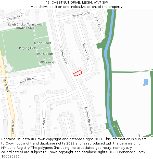 49, CHESTNUT DRIVE, LEIGH, WN7 3JW: Location map and indicative extent of plot