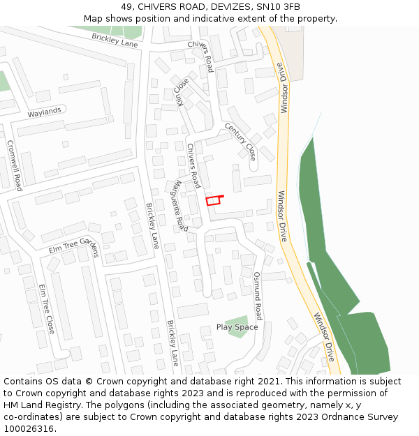49, CHIVERS ROAD, DEVIZES, SN10 3FB: Location map and indicative extent of plot