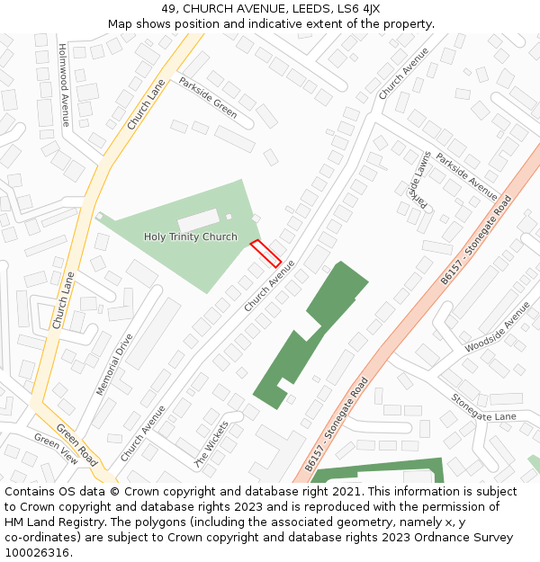 49, CHURCH AVENUE, LEEDS, LS6 4JX: Location map and indicative extent of plot