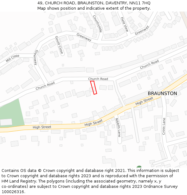 49, CHURCH ROAD, BRAUNSTON, DAVENTRY, NN11 7HQ: Location map and indicative extent of plot