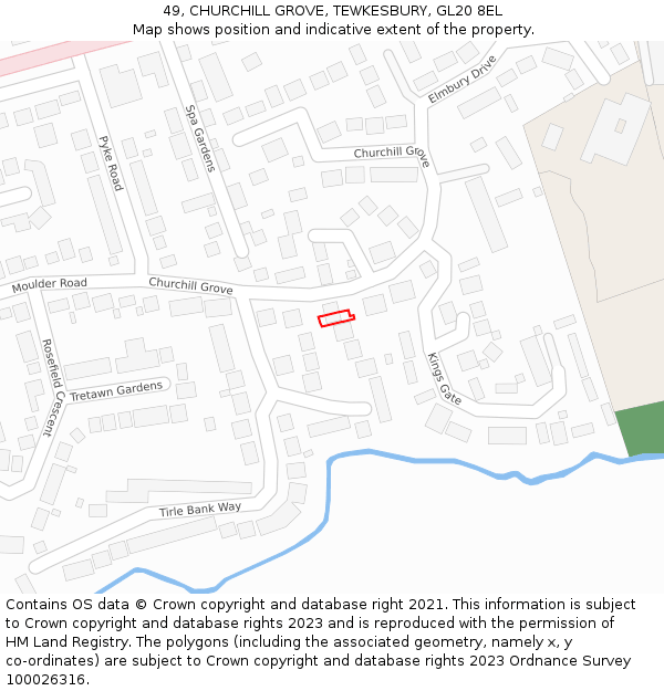 49, CHURCHILL GROVE, TEWKESBURY, GL20 8EL: Location map and indicative extent of plot