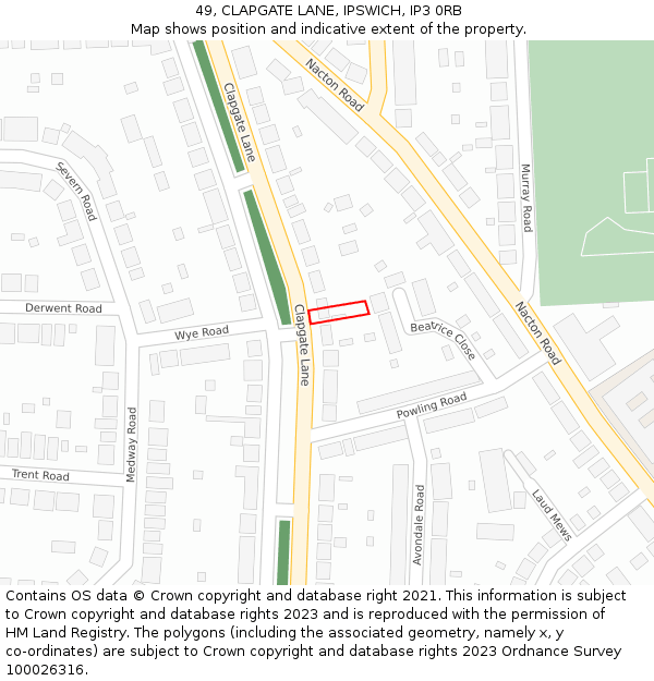 49, CLAPGATE LANE, IPSWICH, IP3 0RB: Location map and indicative extent of plot