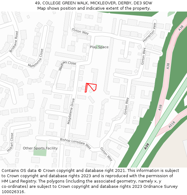 49, COLLEGE GREEN WALK, MICKLEOVER, DERBY, DE3 9DW: Location map and indicative extent of plot