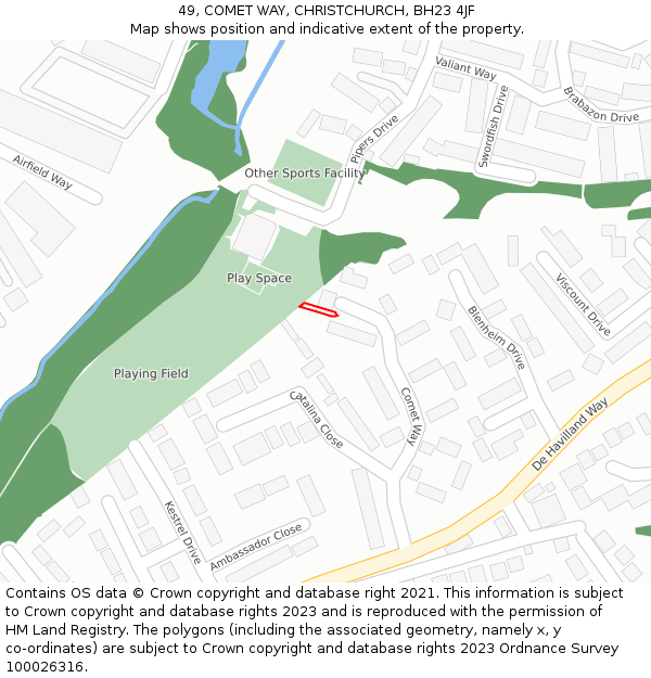 49, COMET WAY, CHRISTCHURCH, BH23 4JF: Location map and indicative extent of plot