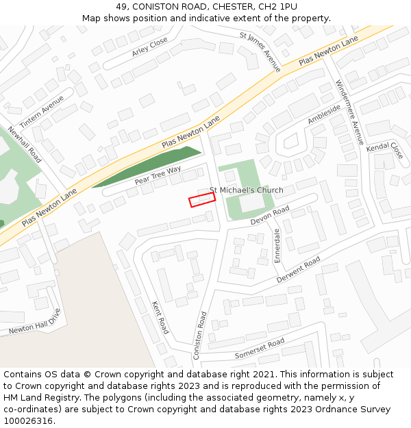 49, CONISTON ROAD, CHESTER, CH2 1PU: Location map and indicative extent of plot
