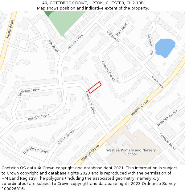 49, COTEBROOK DRIVE, UPTON, CHESTER, CH2 1RB: Location map and indicative extent of plot