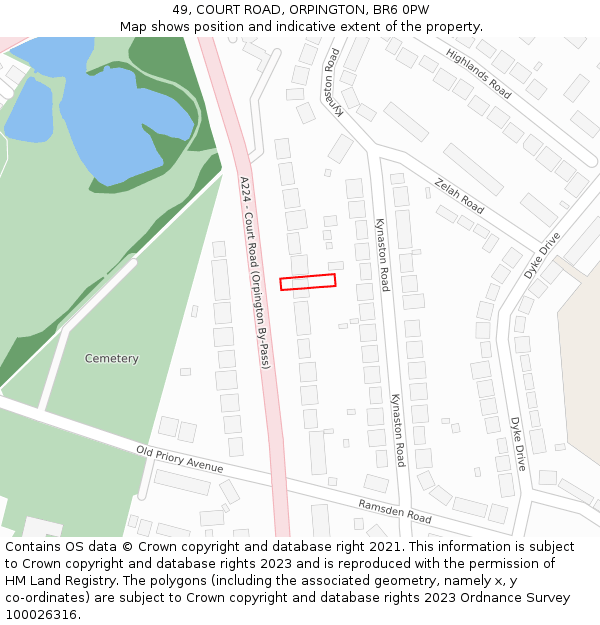 49, COURT ROAD, ORPINGTON, BR6 0PW: Location map and indicative extent of plot
