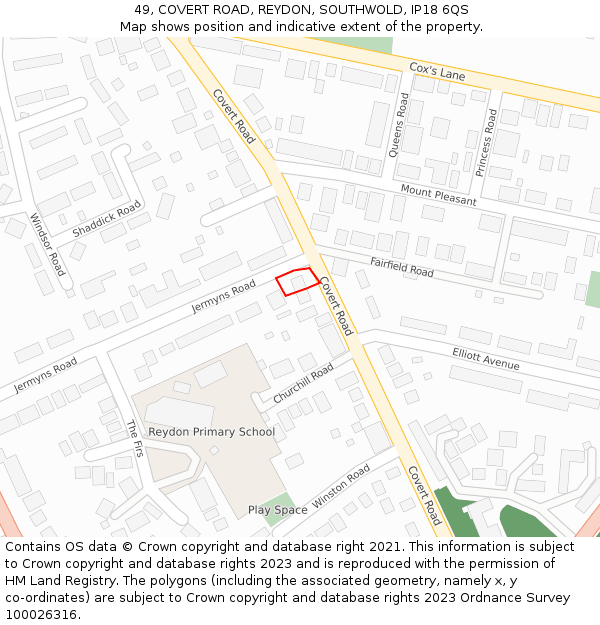 49, COVERT ROAD, REYDON, SOUTHWOLD, IP18 6QS: Location map and indicative extent of plot