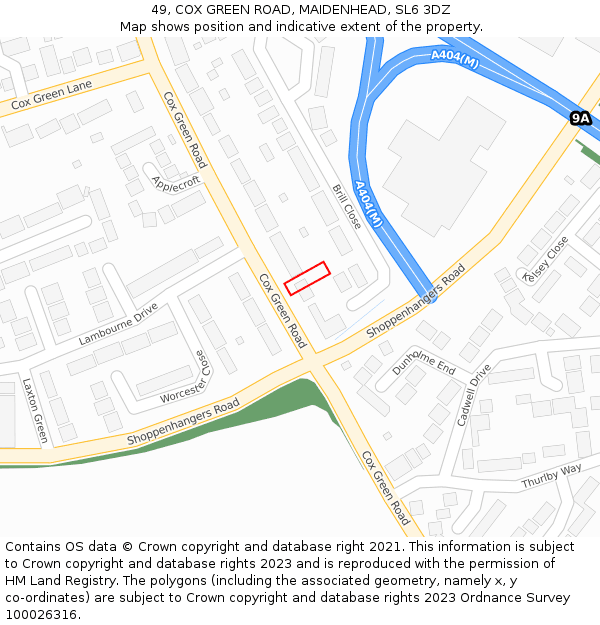 49, COX GREEN ROAD, MAIDENHEAD, SL6 3DZ: Location map and indicative extent of plot