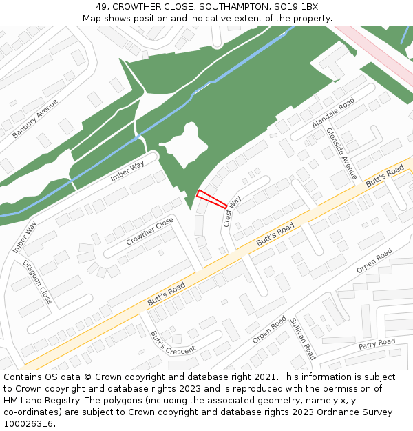 49, CROWTHER CLOSE, SOUTHAMPTON, SO19 1BX: Location map and indicative extent of plot