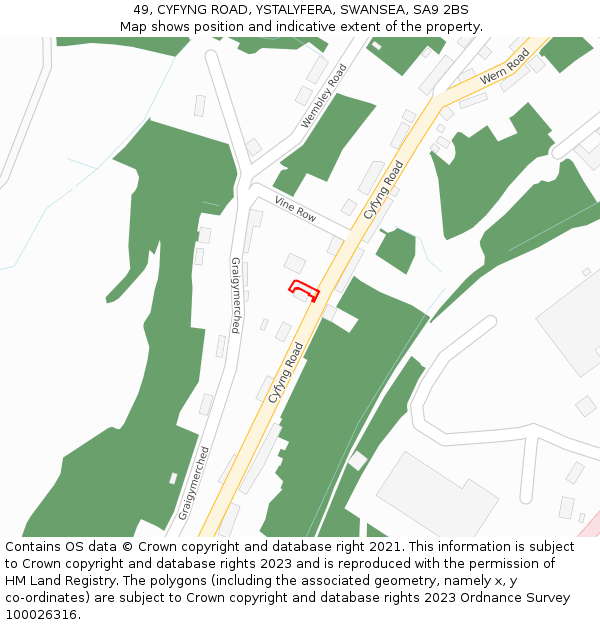 49, CYFYNG ROAD, YSTALYFERA, SWANSEA, SA9 2BS: Location map and indicative extent of plot