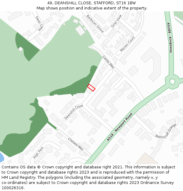 49, DEANSHILL CLOSE, STAFFORD, ST16 1BW: Location map and indicative extent of plot