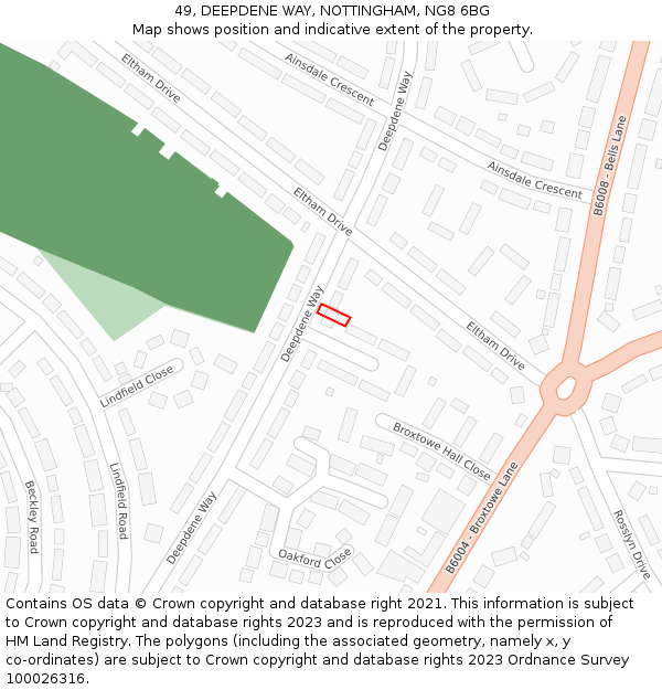 49, DEEPDENE WAY, NOTTINGHAM, NG8 6BG: Location map and indicative extent of plot
