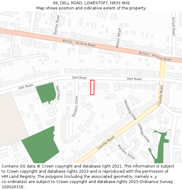 49, DELL ROAD, LOWESTOFT, NR33 9NS: Location map and indicative extent of plot