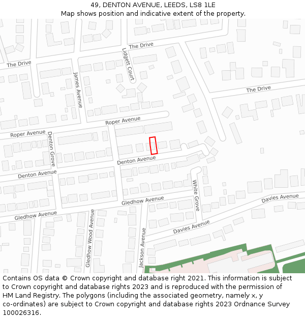 49, DENTON AVENUE, LEEDS, LS8 1LE: Location map and indicative extent of plot
