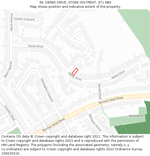 49, DEREK DRIVE, STOKE-ON-TRENT, ST1 6BX: Location map and indicative extent of plot