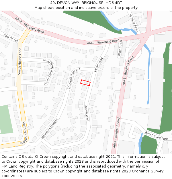 49, DEVON WAY, BRIGHOUSE, HD6 4DT: Location map and indicative extent of plot