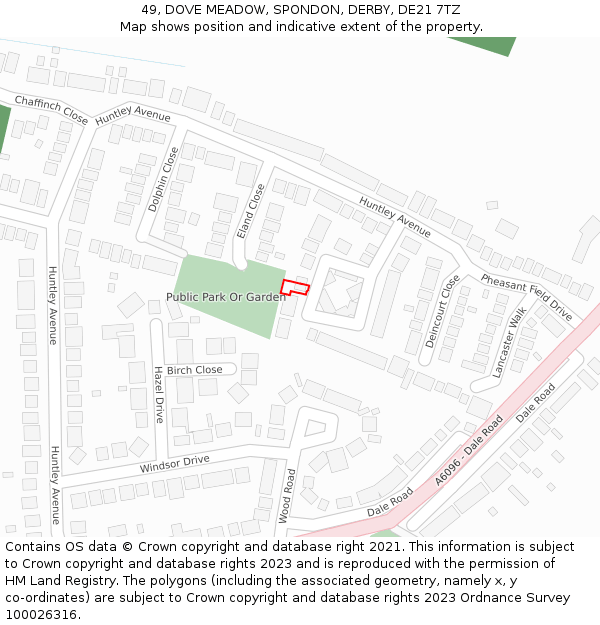 49, DOVE MEADOW, SPONDON, DERBY, DE21 7TZ: Location map and indicative extent of plot