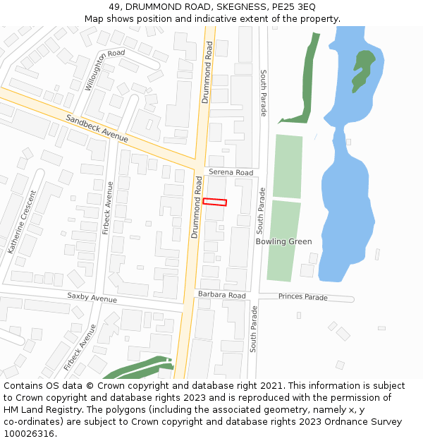 49, DRUMMOND ROAD, SKEGNESS, PE25 3EQ: Location map and indicative extent of plot