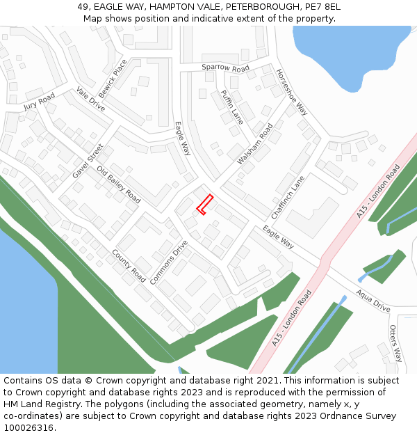 49, EAGLE WAY, HAMPTON VALE, PETERBOROUGH, PE7 8EL: Location map and indicative extent of plot