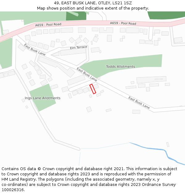 49, EAST BUSK LANE, OTLEY, LS21 1SZ: Location map and indicative extent of plot