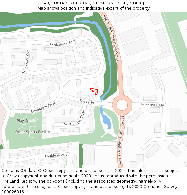 49, EDGBASTON DRIVE, STOKE-ON-TRENT, ST4 8FJ: Location map and indicative extent of plot