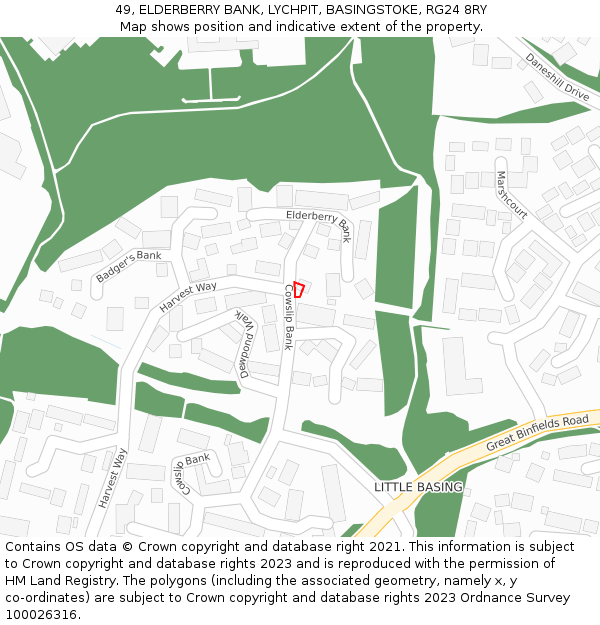 49, ELDERBERRY BANK, LYCHPIT, BASINGSTOKE, RG24 8RY: Location map and indicative extent of plot