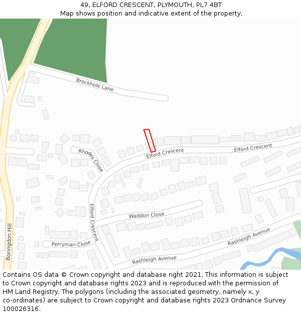49, ELFORD CRESCENT, PLYMOUTH, PL7 4BT: Location map and indicative extent of plot