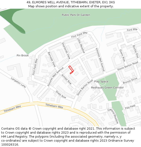 49, ELMORES WELL AVENUE, TITHEBARN, EXETER, EX1 3XG: Location map and indicative extent of plot