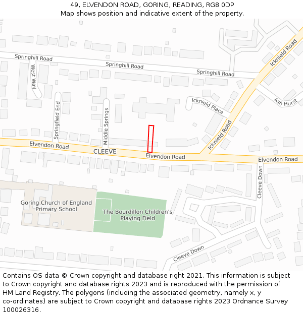 49, ELVENDON ROAD, GORING, READING, RG8 0DP: Location map and indicative extent of plot