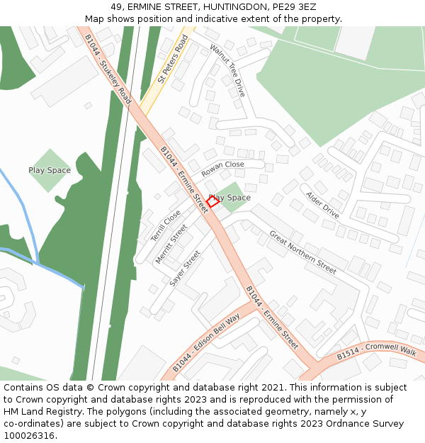 49, ERMINE STREET, HUNTINGDON, PE29 3EZ: Location map and indicative extent of plot