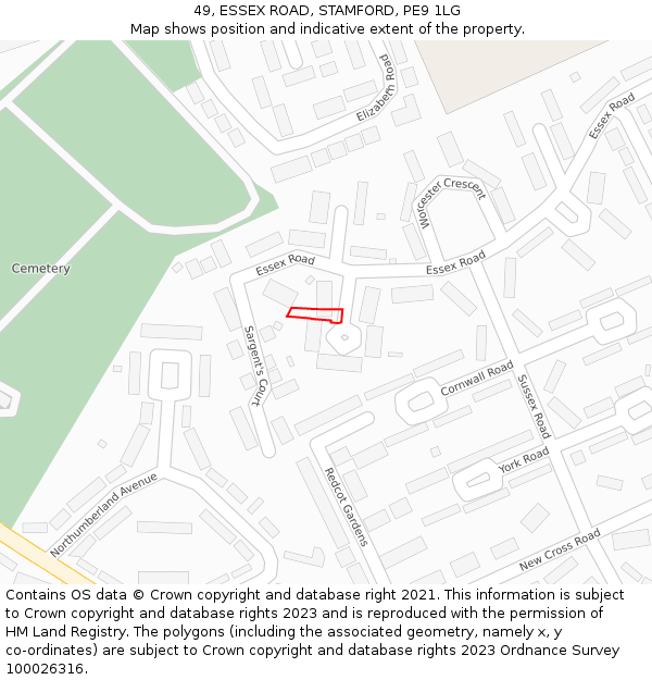 49, ESSEX ROAD, STAMFORD, PE9 1LG: Location map and indicative extent of plot