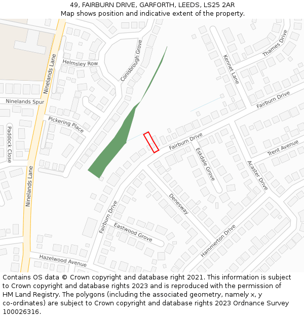49, FAIRBURN DRIVE, GARFORTH, LEEDS, LS25 2AR: Location map and indicative extent of plot