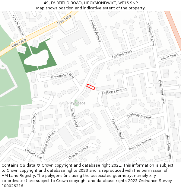 49, FAIRFIELD ROAD, HECKMONDWIKE, WF16 9NP: Location map and indicative extent of plot