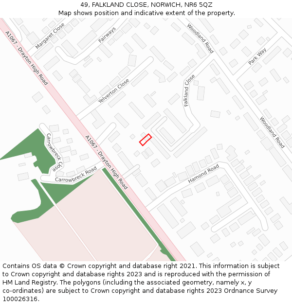 49, FALKLAND CLOSE, NORWICH, NR6 5QZ: Location map and indicative extent of plot