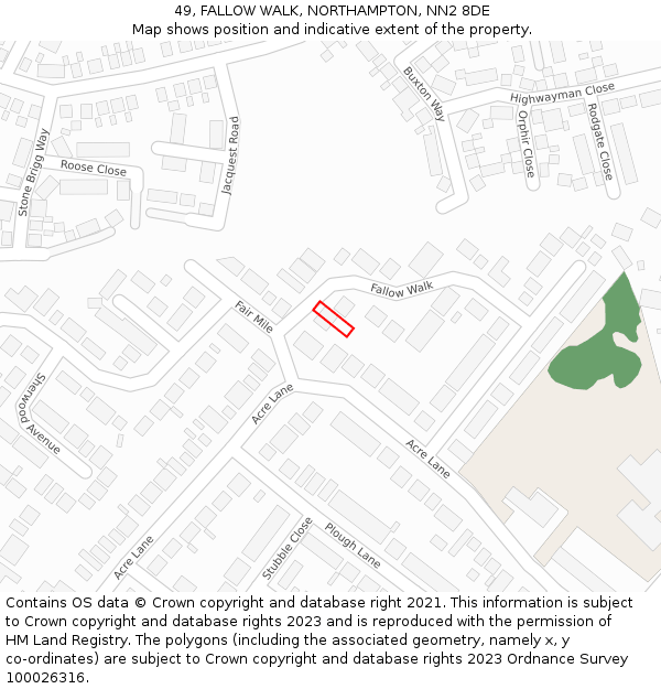 49, FALLOW WALK, NORTHAMPTON, NN2 8DE: Location map and indicative extent of plot
