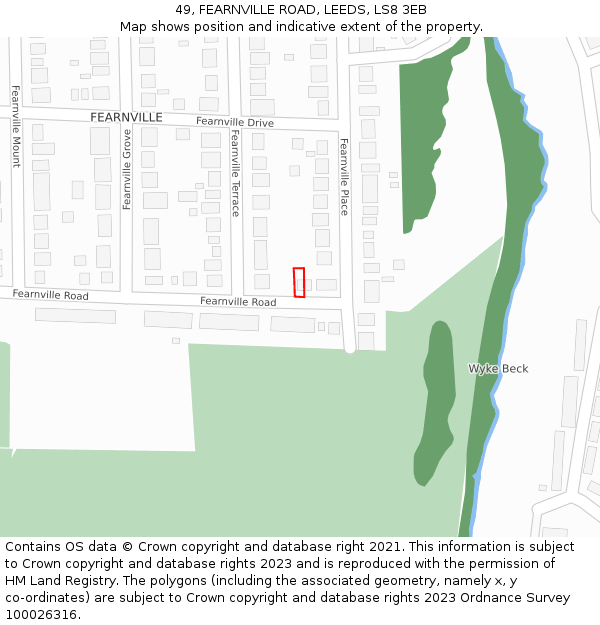 49, FEARNVILLE ROAD, LEEDS, LS8 3EB: Location map and indicative extent of plot