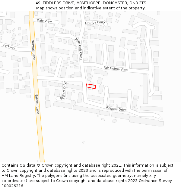 49, FIDDLERS DRIVE, ARMTHORPE, DONCASTER, DN3 3TS: Location map and indicative extent of plot