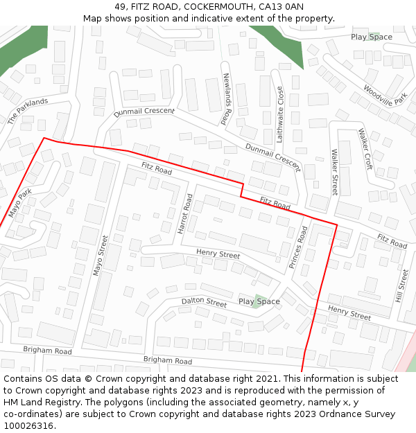 49, FITZ ROAD, COCKERMOUTH, CA13 0AN: Location map and indicative extent of plot