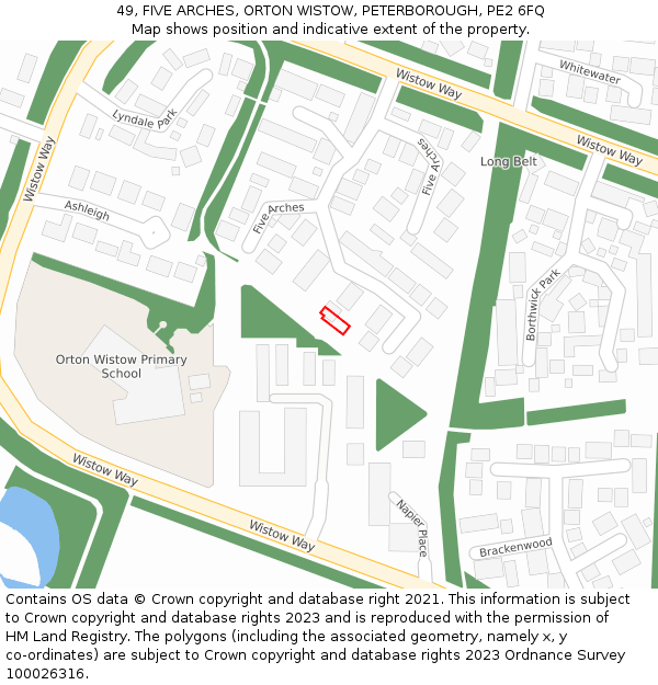 49, FIVE ARCHES, ORTON WISTOW, PETERBOROUGH, PE2 6FQ: Location map and indicative extent of plot